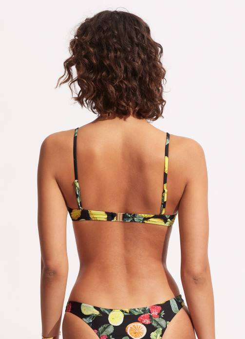 Lemoncello Drawstring Bralette Black Seafolly Women Swimwear JRJZ629