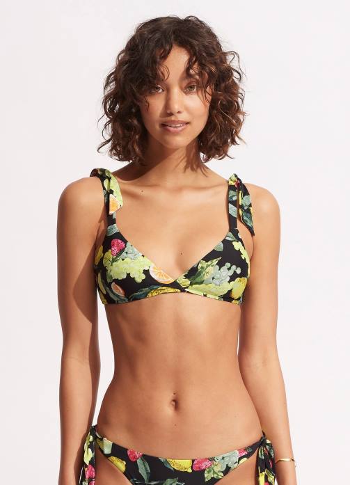 Lemoncello Wrap Front Bralette Black Seafolly Women Swimwear JRJZ581