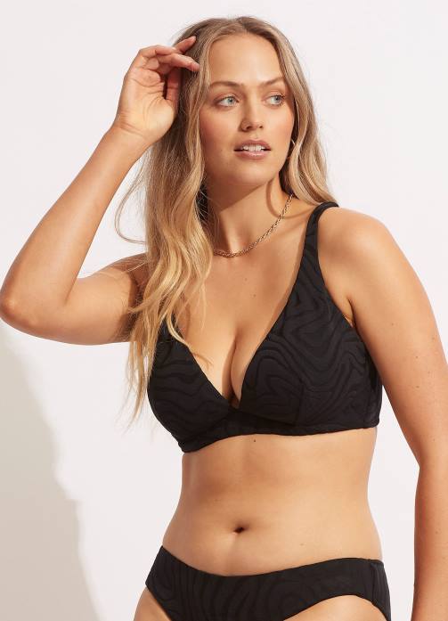 Second Wave Dd Fixed Tri Bra Black Seafolly Women Swimwear JRJZ623