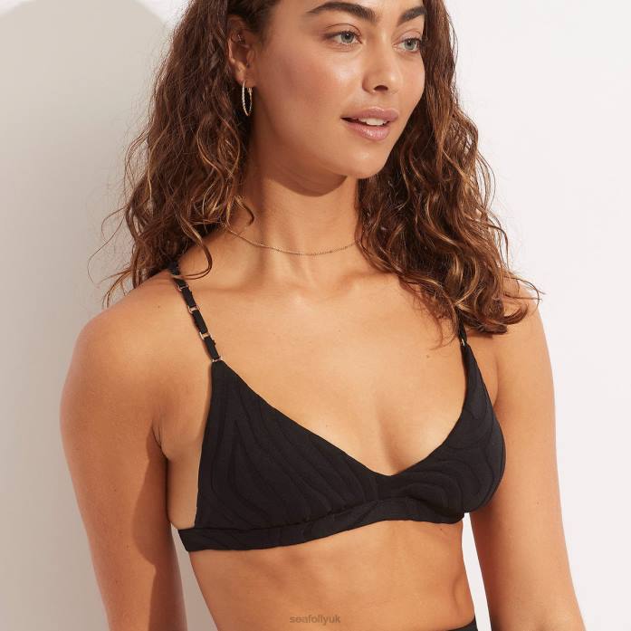 Second Wave Fixedtri Bra Black Seafolly Women Swimwear JRJZ612