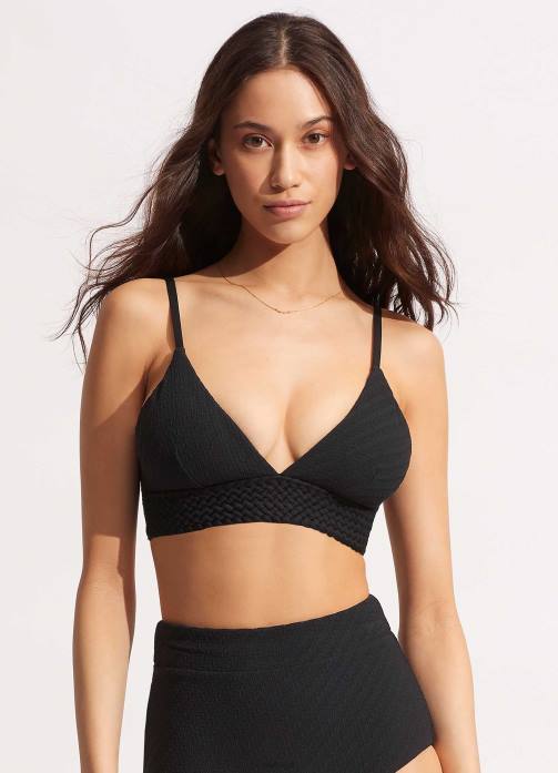 Willow Banded Bralette Black Seafolly Women Swimwear JRJZ367