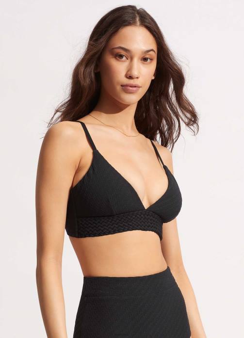 Willow Banded Bralette Black Seafolly Women Swimwear JRJZ367