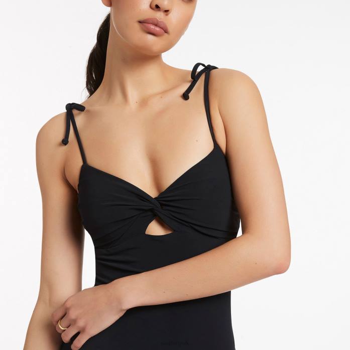 Jetset Twist Front One Piece Black Seafolly Women Swimwear JRJZ21