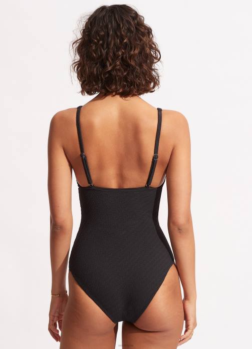 Willow One Piece Black Seafolly Women Swimwear JRJZ53