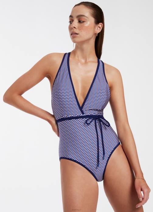 Amoudi Plunge One Piece Sapphire Seafolly Women Swimwear JRJZ46