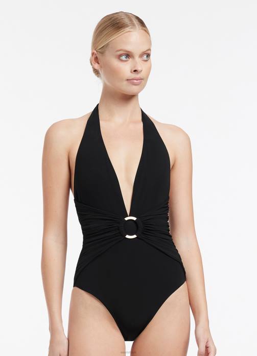Jetset Plunge One Piece Black Seafolly Women Swimwear JRJZ128