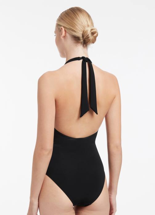 Jetset Plunge One Piece Black Seafolly Women Swimwear JRJZ128