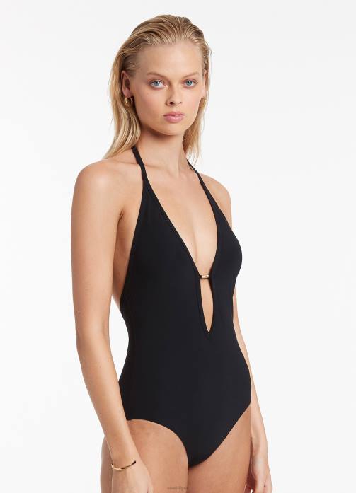 Jetset Plunge One Piece Black Seafolly Women Swimwear JRJZ160