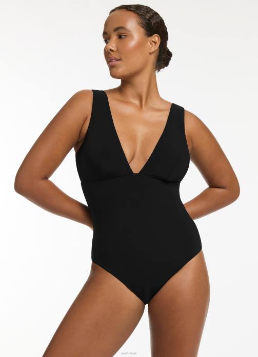 Jetset Plunge One Piece Black Seafolly Women Swimwear JRJZ25