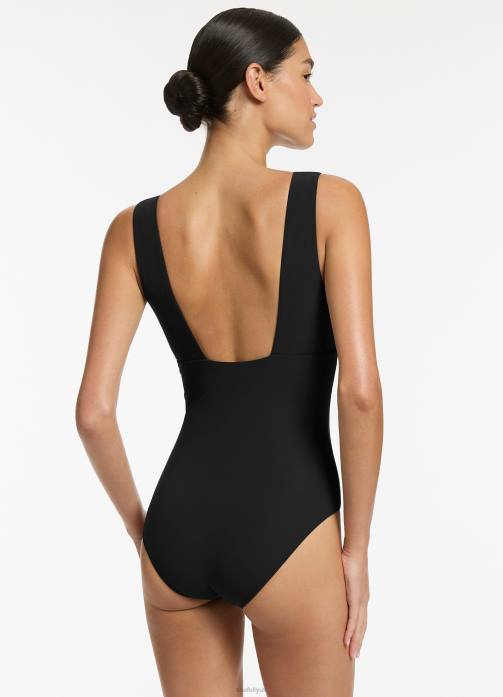 Jetset Plunge One Piece Black Seafolly Women Swimwear JRJZ25