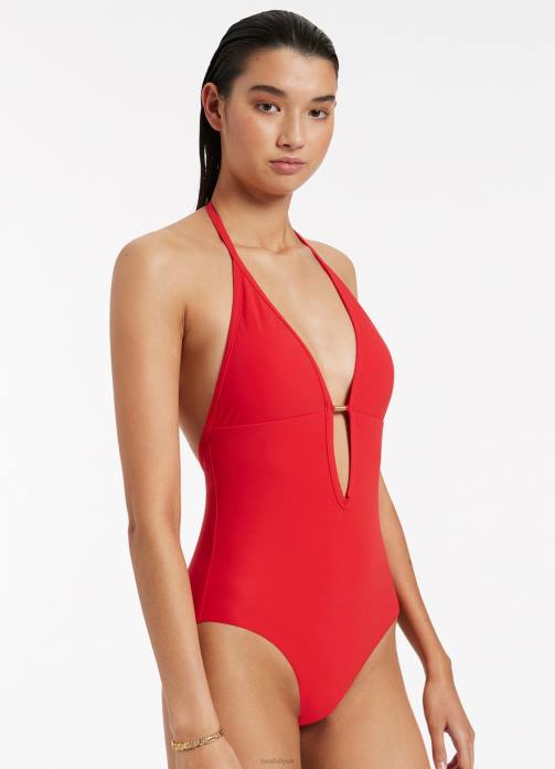 Jetset Plunge One Piece Cherry Seafolly Women Swimwear JRJZ84