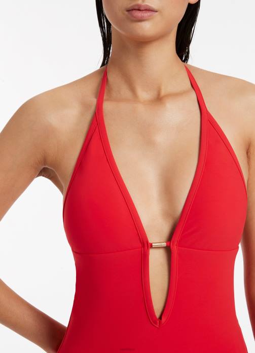 Jetset Plunge One Piece Cherry Seafolly Women Swimwear JRJZ84