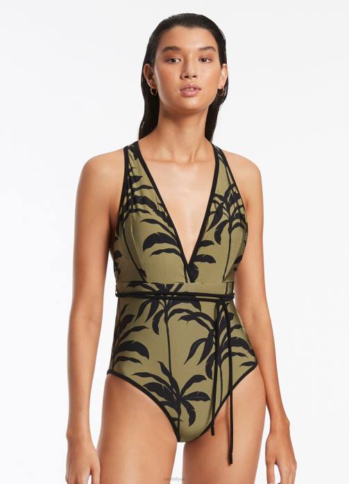 Palme Plunge One Piece Olive Seafolly Women Swimwear JRJZ106