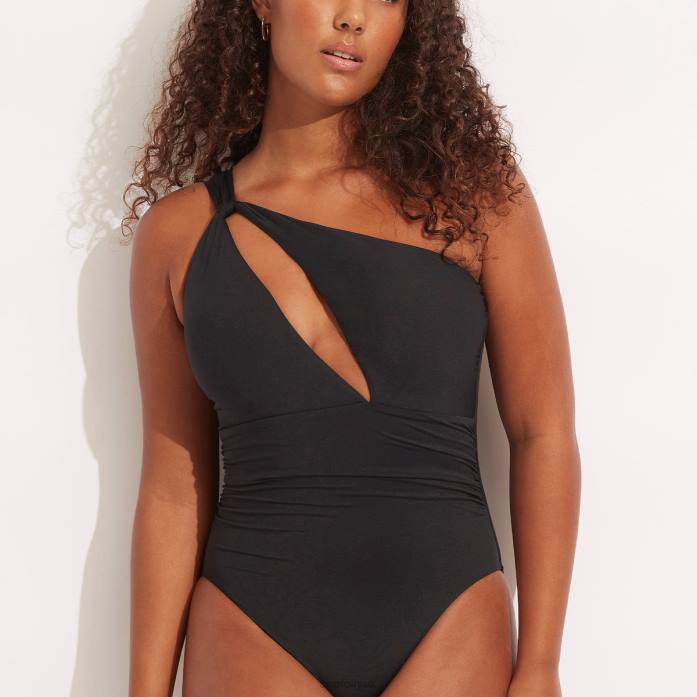 Collective One Shoulder One Piece Black Seafolly Women Swimwear JRJZ95