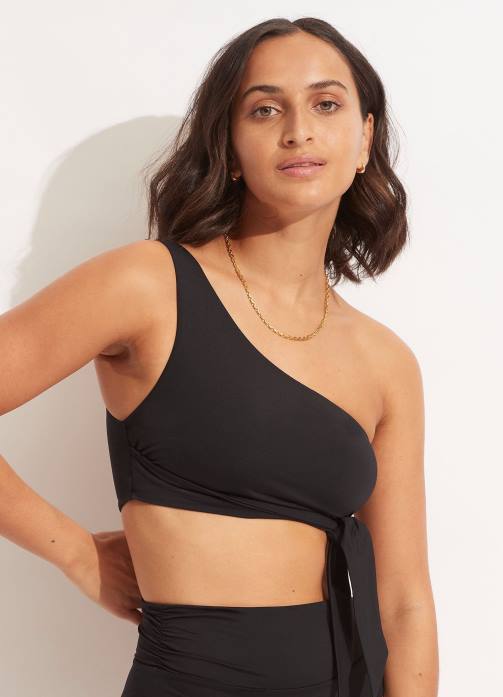 Collective One Shoulder Top Black Seafolly Women Swimwear JRJZ207