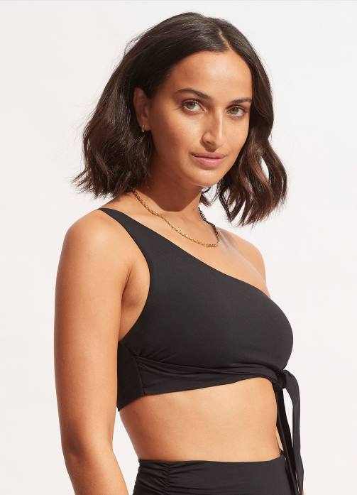 Collective One Shoulder Top Black Seafolly Women Swimwear JRJZ207