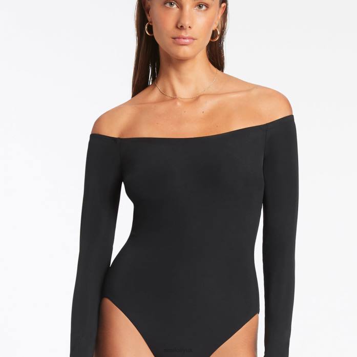 Jetset Off Shoulder Surfsuit Black Seafolly Women Swimwear JRJZ86