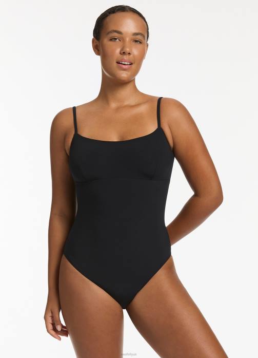 Jetset Tank One Piece Black Seafolly Women Swimwear JRJZ96