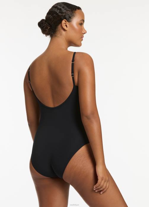 Jetset Tank One Piece Black Seafolly Women Swimwear JRJZ96