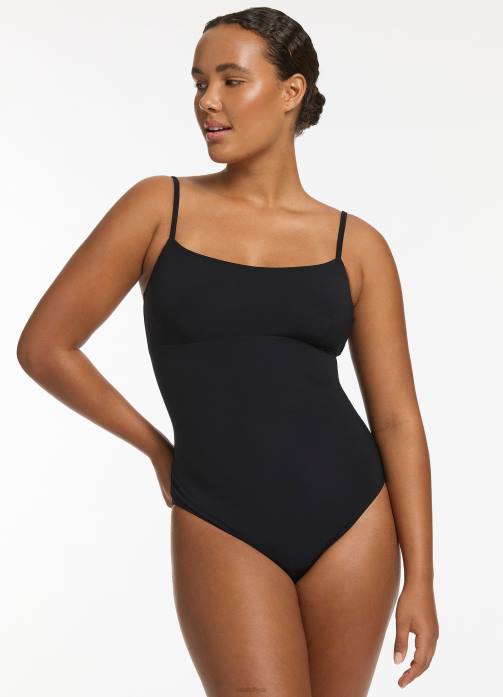 Jetset Tank One Piece Black Seafolly Women Swimwear JRJZ96