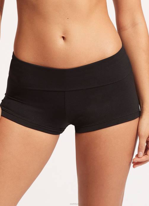 Collective Roll Top Boyleg Black Seafolly Women Swimwear JRJZ200