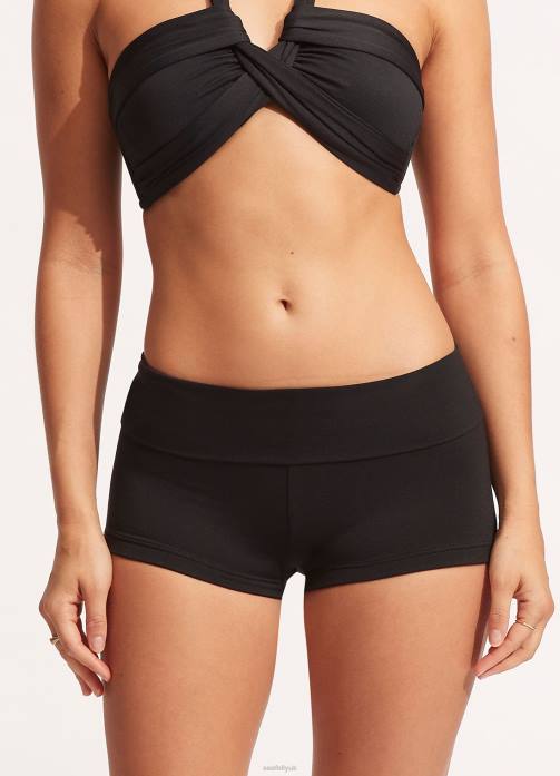 Collective Roll Top Boyleg Black Seafolly Women Swimwear JRJZ200