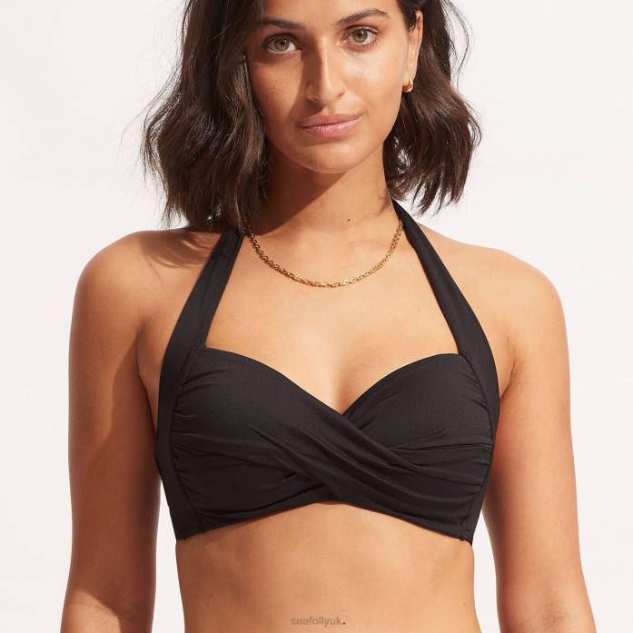Collective Twist Soft Cup Halter Black Seafolly Women Swimwear JRJZ202