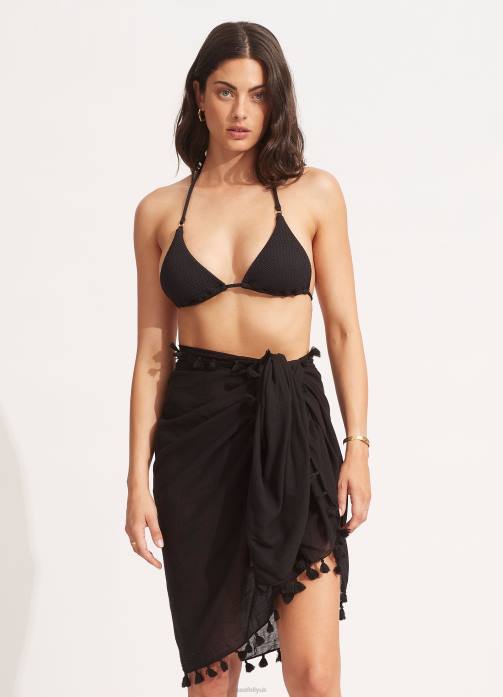 Cotton Gauze Sarong Black Seafolly Women Swimwear JRJZ715