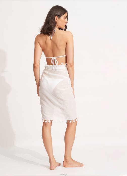 Cotton Gauze Sarong White Seafolly Women Swimwear JRJZ638