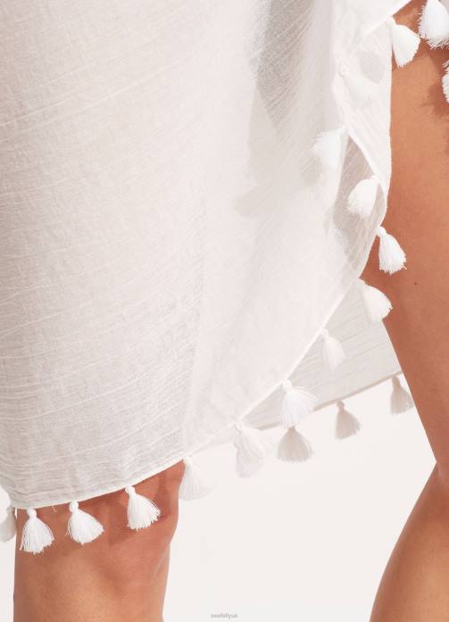 Cotton Gauze Sarong White Seafolly Women Swimwear JRJZ638