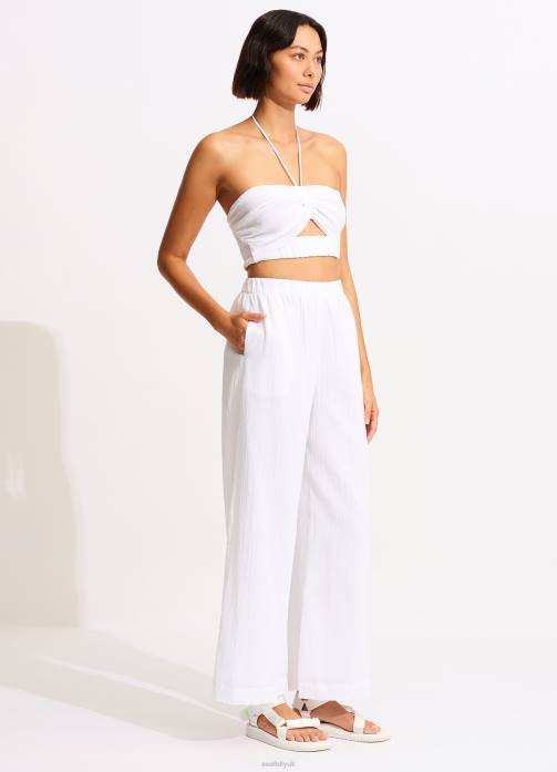 Crinkle Crop Top White Seafolly Women Swimwear JRJZ735