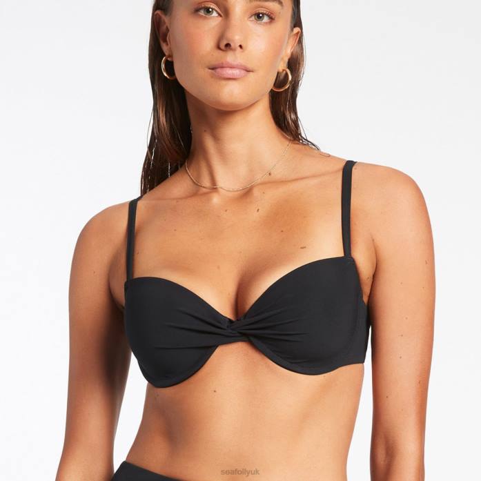 Jetset Twist Front Moulded Top Black Seafolly Women Swimwear JRJZ280
