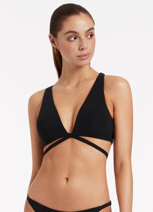 Jetset Wrap Tie Plunge Top Black Seafolly Women Swimwear JRJZ312