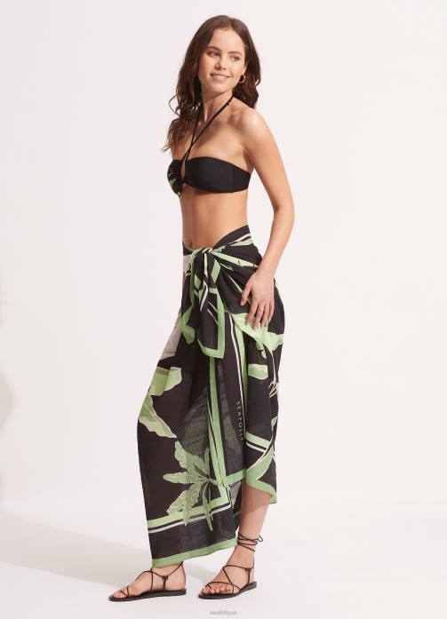 Palm Paradise Pareo Black Seafolly Women Swimwear JRJZ723