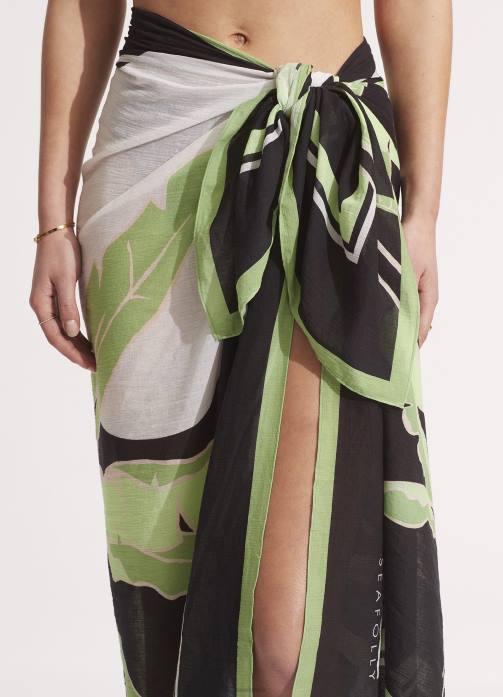 Palm Paradise Pareo Black Seafolly Women Swimwear JRJZ723