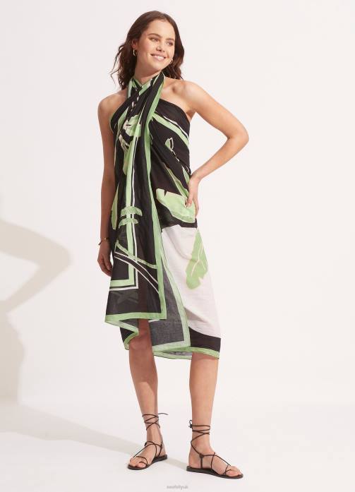 Palm Paradise Pareo Black Seafolly Women Swimwear JRJZ723