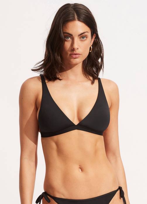 Collective Longline Tri Black Seafolly Women Swimwear JRJZ239
