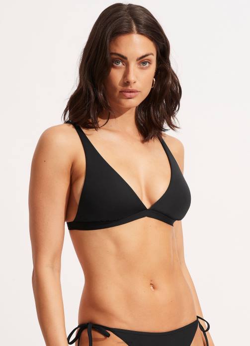 Collective Longline Tri Black Seafolly Women Swimwear JRJZ239