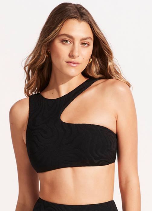 Second Wave Assymetrical Tank Black Seafolly Women Swimwear JRJZ454